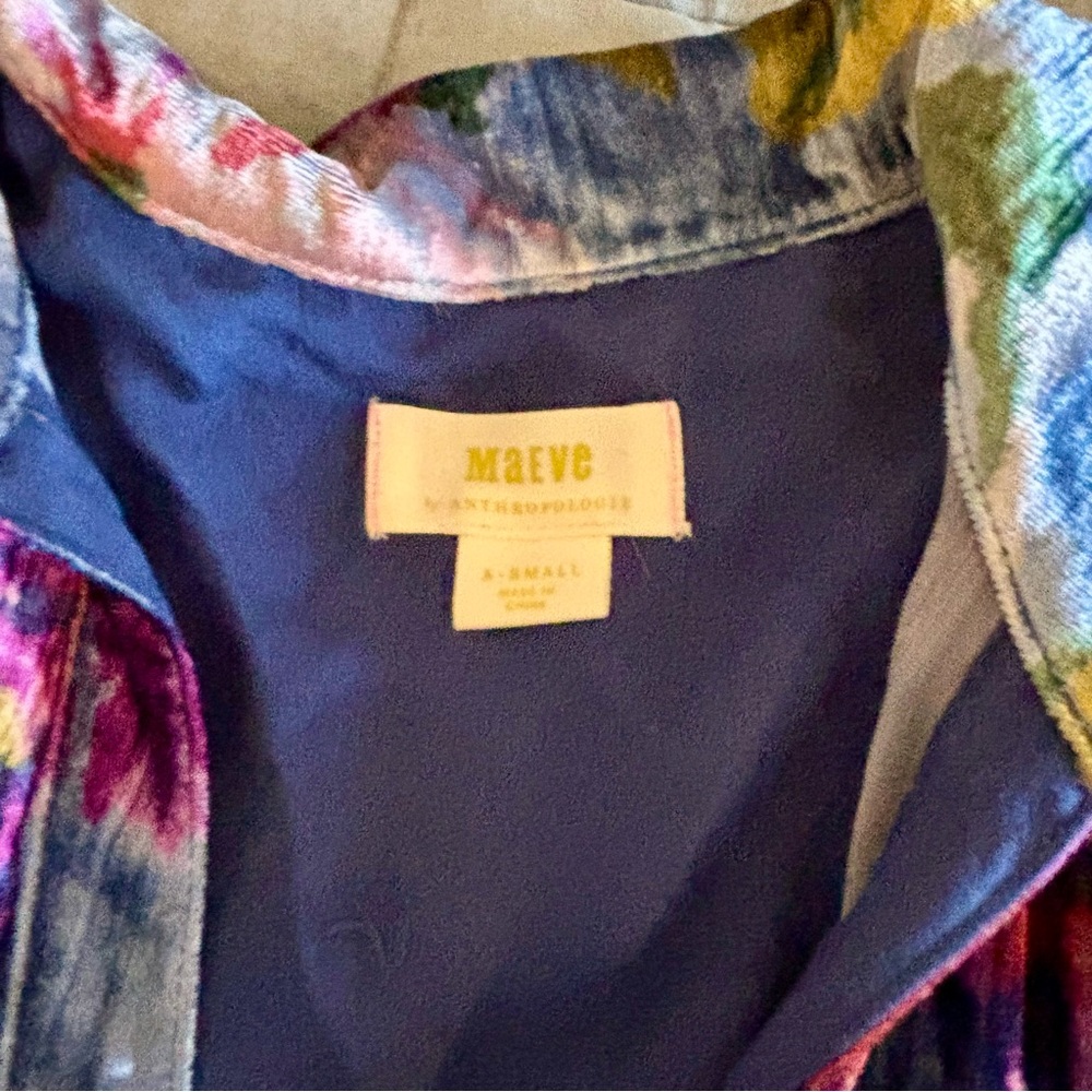 Anthropologie Blue Multi Floral Velvet Tiered Button-Up Tunic NWT - Picture 10 of 10